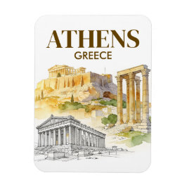 Athens Greece Acropolis Watercolor Sketch Travel Magnet