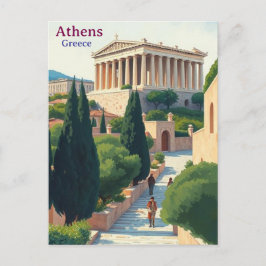 Athens Greece Gouache Paint Illustration Travel Postkarte