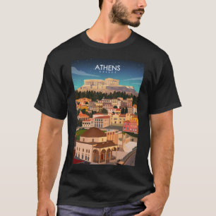 Athens Greece Travel Poster at Night T-Shirt