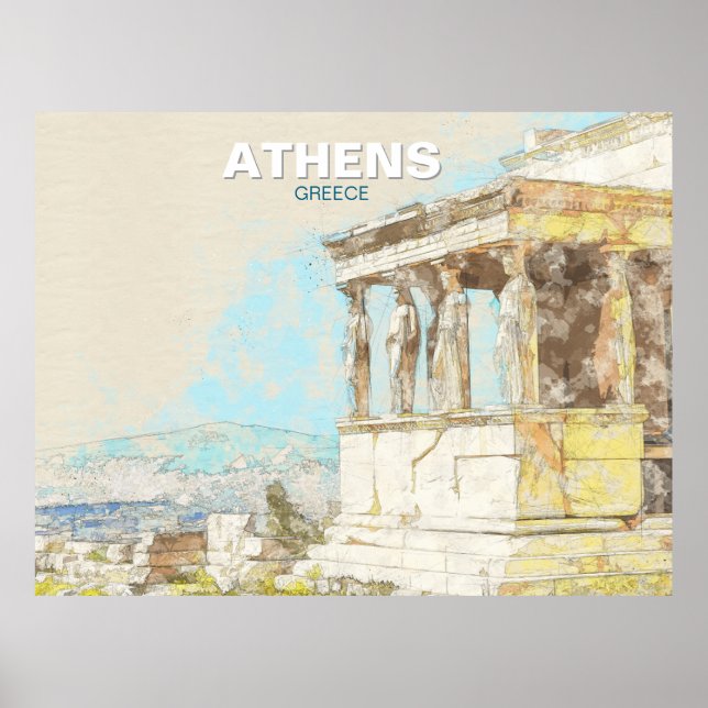 Athens Greece Travel – Vintage View of Ancient Poster (Vorne)