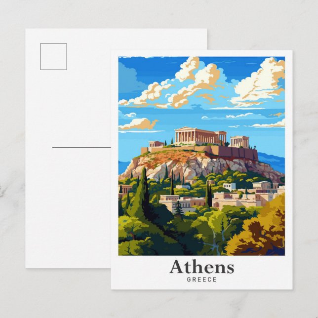 Athens Greece Vintage Travel Portrait Postkarte (Vorne/Hinten)