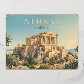 Athens Greece Vintage Travel Postcard Folien Feiertagspostkarte