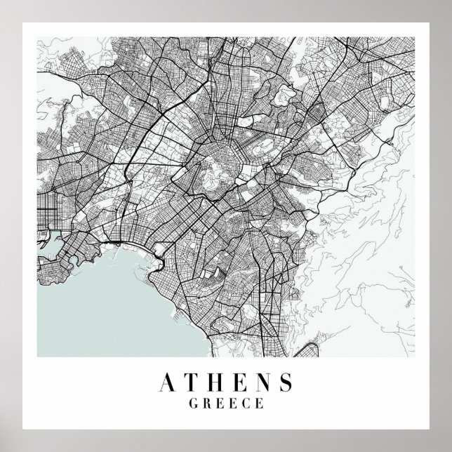 Athens Griechenland Blue Water Street Map Poster (Vorne)