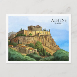 Athens Griechenland Wasserfarbenpostkarte | Histor Feiertagspostkarte
