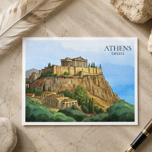 Athens Griechenland Wasserfarbenpostkarte Histor Feiertagspostkarte