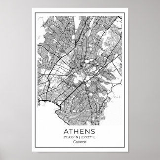 Athens Map - Athnes Black and White Map Poster