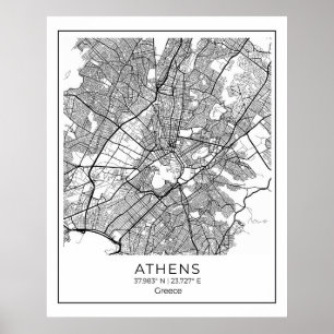 Athens Map - Athnes Black & White Map Poster