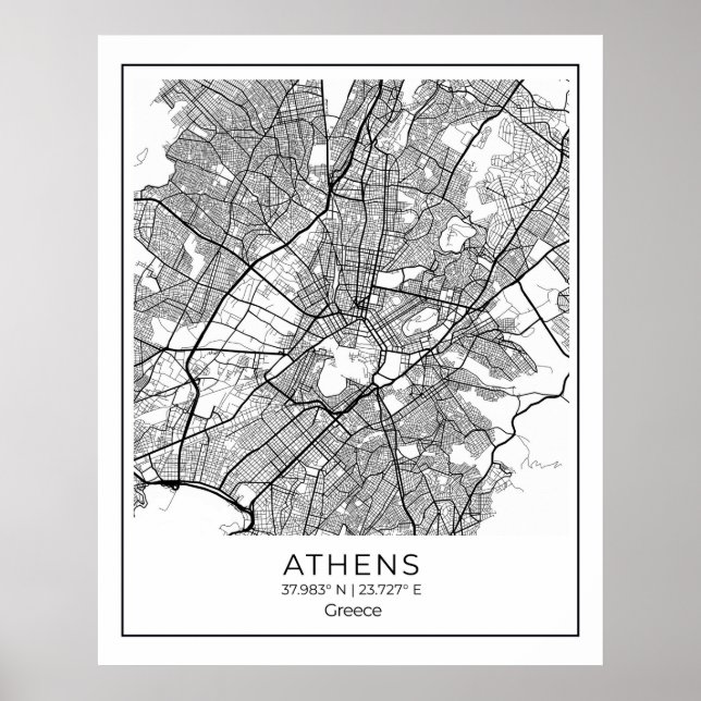 Athens Map - Athnes Black & White Map Poster (Vorne)