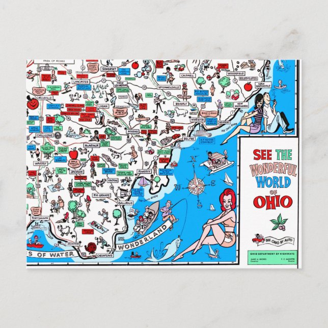Athens Portsmouth Marietta retro 60s cartoon map Postkarte (Vorderseite)