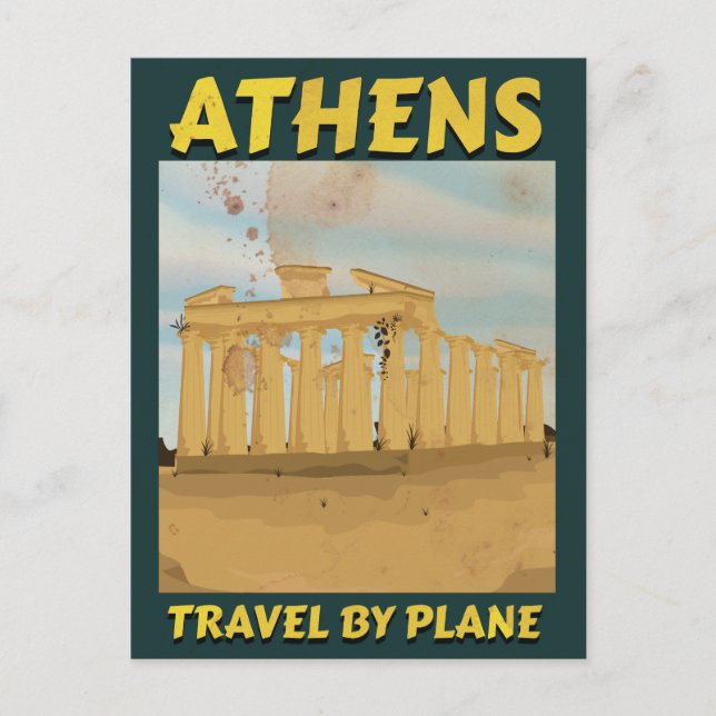 Athens Vintage Reiseplakat Postkarte (Vorderseite)