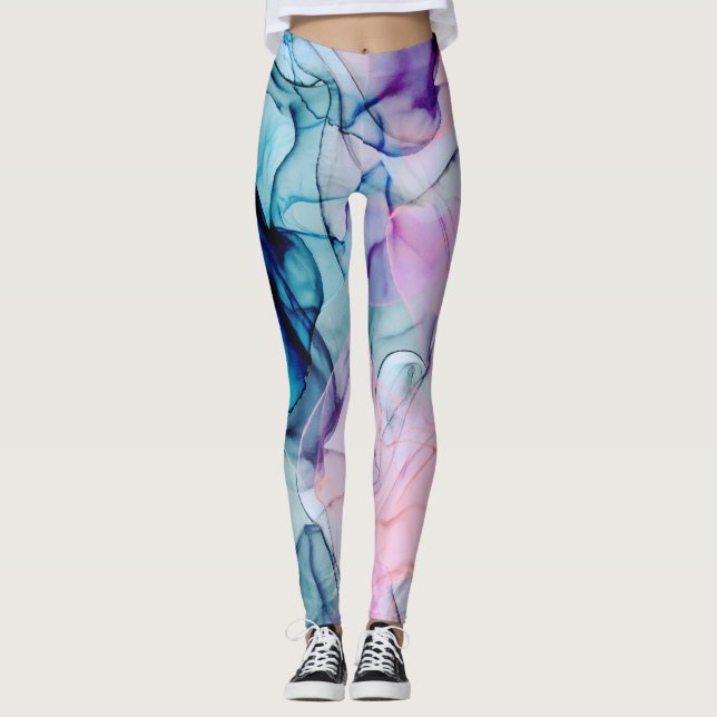Ätherisch Aquamarin rosa Lila Inky Moderner Glamou Leggings (Vorderseite)