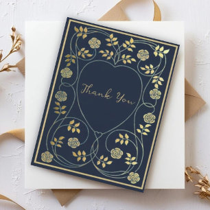 Ätherisch Midnight Navy & Gold Vintage Art Nouveau Dankeskarte
