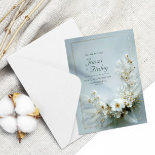 Ätherisch Weiße Florale Feder Gold Rahmen Hochzeit Einladung