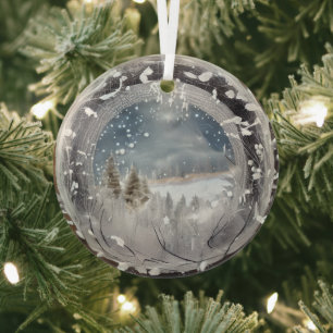 Ätherische 3D-Look Winterszene Glasdekoration Ornament Aus Glas