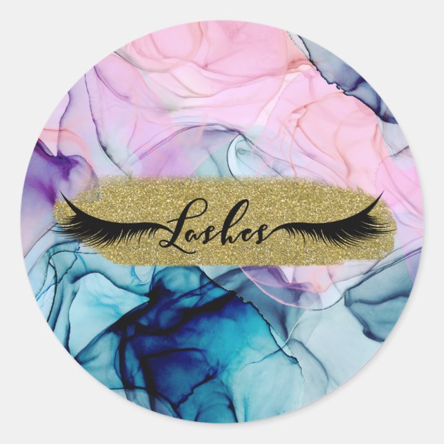 Ätherische Aquamarin rosa Lila Inky Modern Glam La Runder Aufkleber (Vorderseite)