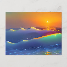 Ätherische Aquamarine Wellen und orangefarbene Son Postkarte