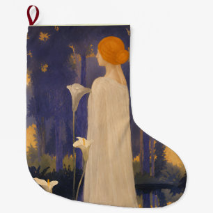 Ätherische Art Nouveau-Frau bei mondbeschienenen C Großer Weihnachtsstrumpf