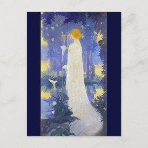 Ätherische Art Nouveau-Frau bei mondbeschienenen C Postkarte