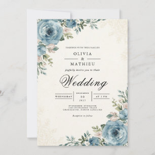 Ätherische blaue botanische romantische Hochzeit Einladung