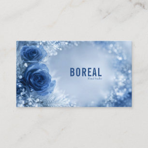Ätherische Blaue Rosen Blumen Eisiger Frost Winter Visitenkarte