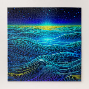 Ätherische blaue Wellen und Ozeansonnenuntergang Puzzle