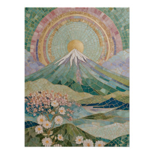Ätherische Blüte: Pastell-Mosaik-Vulkan im Frühlin Poster