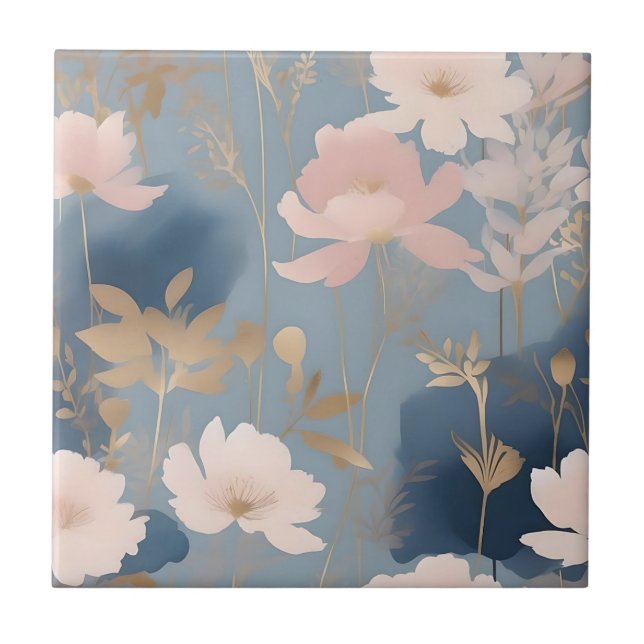 Ätherische Blüten in Rosa und Blau Fliese (Vorderseite)