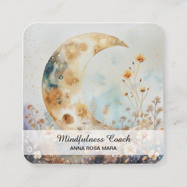 *~* Ätherische Crescent Moon Blume QR Floral AP70 Quadratische Visitenkarte (Vorderseite)