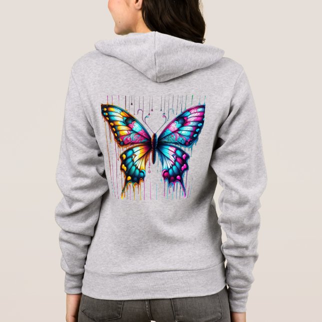 Ätherische Farbfusion: Schmetterling tanzt unter Hoodie (Rückseite)