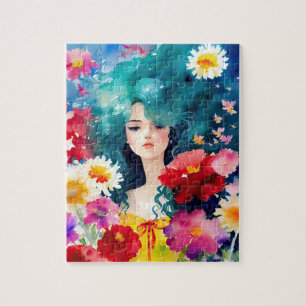 Ätherische Frau mit Blume Puzzle