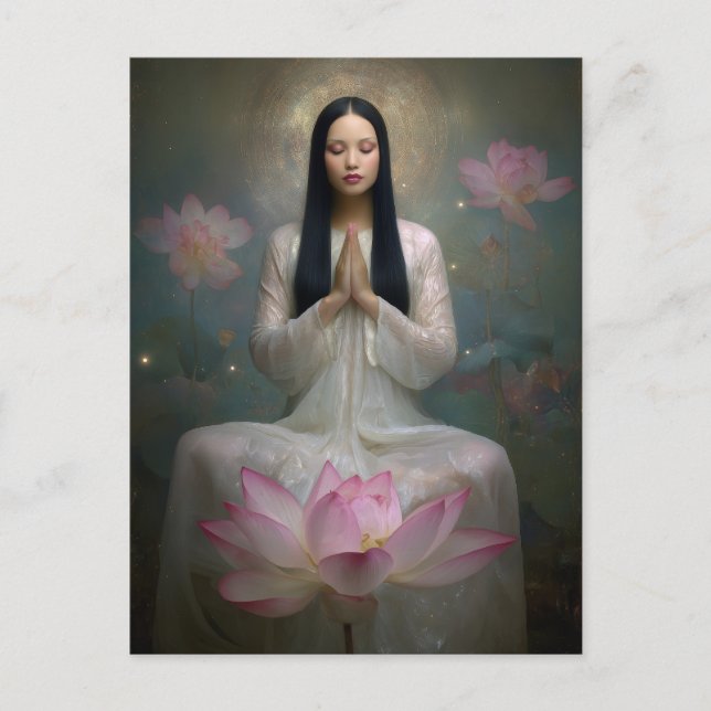 Ätherische Göttin Quan Yin Hochfrequenz Floral Postkarte (Vorderseite)