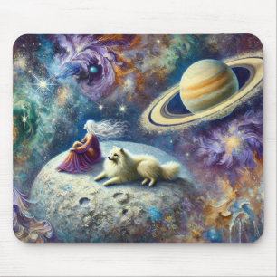 Ätherische kosmische Szene mit Frauen, Hunden und  Mousepad