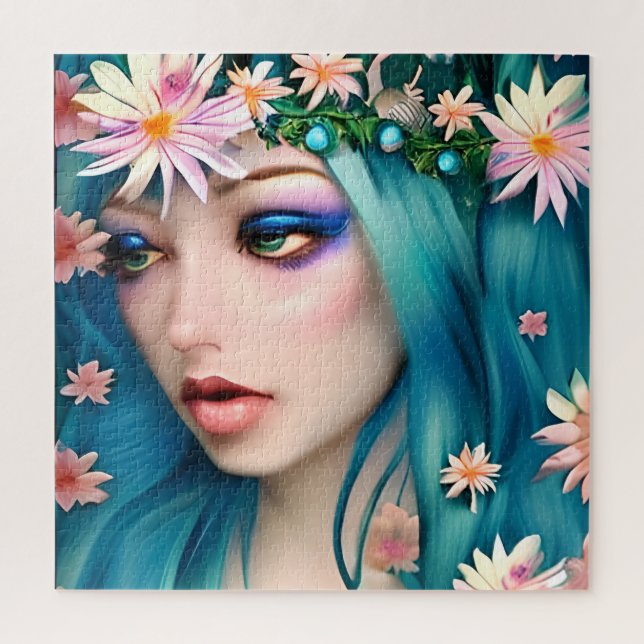 Ätherische Kunst | Schöne Fee mit blauem Haar Puzzle (Vertikal)