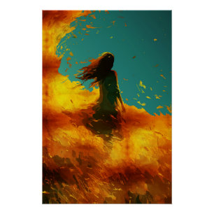 Ätherische Lady auf einem goldenen Feld Poster