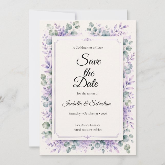 Ätherische Lavendel-Blumenhochzeit Save The Date (Vorderseite)