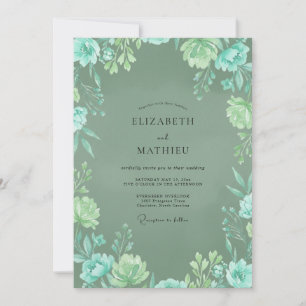 Ätherische Minze-Aqua-Blumenhochzeit Einladung