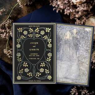 Ätherische Navy- und Goldene Vintage-Art-Nouveau-H Save The Date