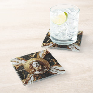 Ätherische Präsenz Gesicht von Jesus in Marmor geh Glasuntersetzer