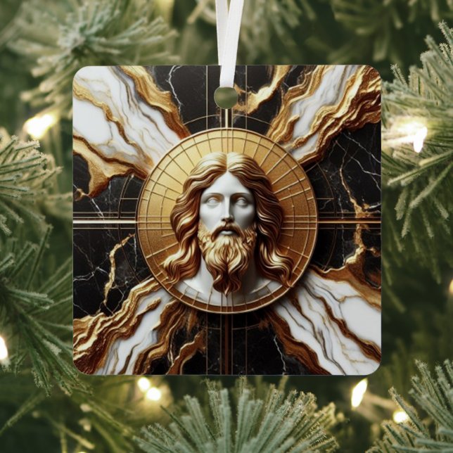 Ätherische Präsenz Gesicht von Jesus in Marmor geh Ornament Aus Metall (InSitu)