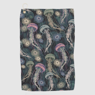 Ätherische Quallen und Anemone in Aquamarin und ro Golfhandtuch