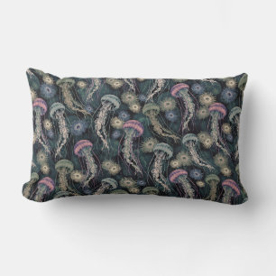 Ätherische Quallen und Anemone in Aquamarin und ro Lendenkissen