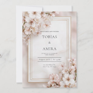 Ätherische rosa Kirschblüten Goldrahmen Hochzeit Einladung