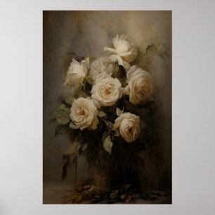 Ätherische Rosen Antike Blumen Stillleben, Düster Poster