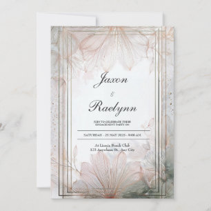 Ätherische Rosen-Gold-Linienkunst-Blumen-Hochzeit Einladung