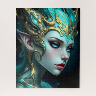 Ätherische Teal-Elfen-Göttin mit goldenem Diadem Puzzle