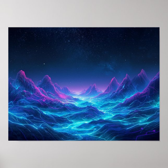 Ätherische Topographie: Eine Neon-Synthwave-Odysse Poster (Vorne)