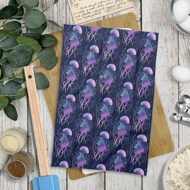Ätherische violette Blaue Qualle Geschirrtuch (Von Creator hochgeladen)