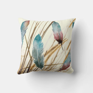 Ätherische weiche Teal-Rosen-Vogel-Feder-Botanik Kissen