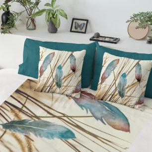 Ätherische weiche Teal-Rosen-Vogel-Feder-Botanik Kissen