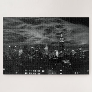 Ätherische Wolken: NYC Skyline, Emp St Bldg BW Puzzle